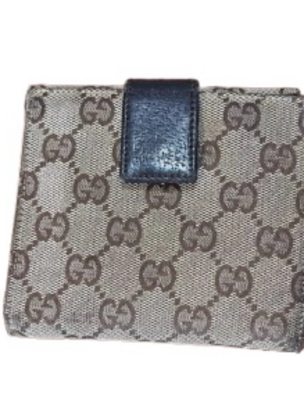 Gucci Brown GG Canvas Compact Wallet with Round Silver-Tone Snap